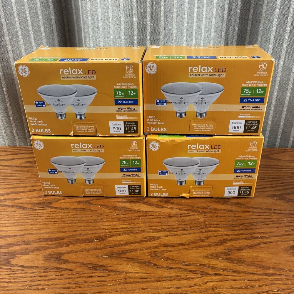 (8 Bulbs) GE Relax 75w Repl 12w LED Indoor Spot Flood PAR30 Short Neck Med Base